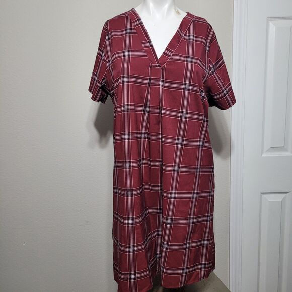 Anthropologie Entro Large Dress v-neck shift short sleeve lining striped - Picture 1 of 10